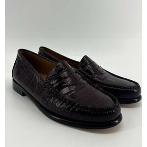 GH Bass Weejuns Whitney Brown Crocodile Leather Penny Loafers 8 M Croc